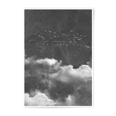 Birds in Flight Photographic Print, Black and White Sky Photography, Cloudscape Art, Nature Wall Decor, Modern Art Print (137) - Tawshia