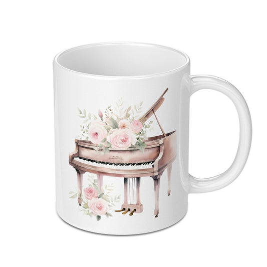 Piano Mug, Floral Piano Art, Music Lover Gift, Musician Mug, Piano Teacher Gift, Elegant Coffee Mug, Unique Gift Idea - Tawshia