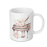 Piano Mug, Floral Piano Art, Music Lover Gift, Musician Mug, Piano Teacher Gift, Elegant Coffee Mug, Unique Gift Idea - Tawshia