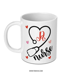 Nurse Mug Gift, Personalized Initial Stethoscope Heart Coffee Mug, Medical Profession Mug, Thank You Gift, RN Mug, Nursing Student Gift - Tawshia