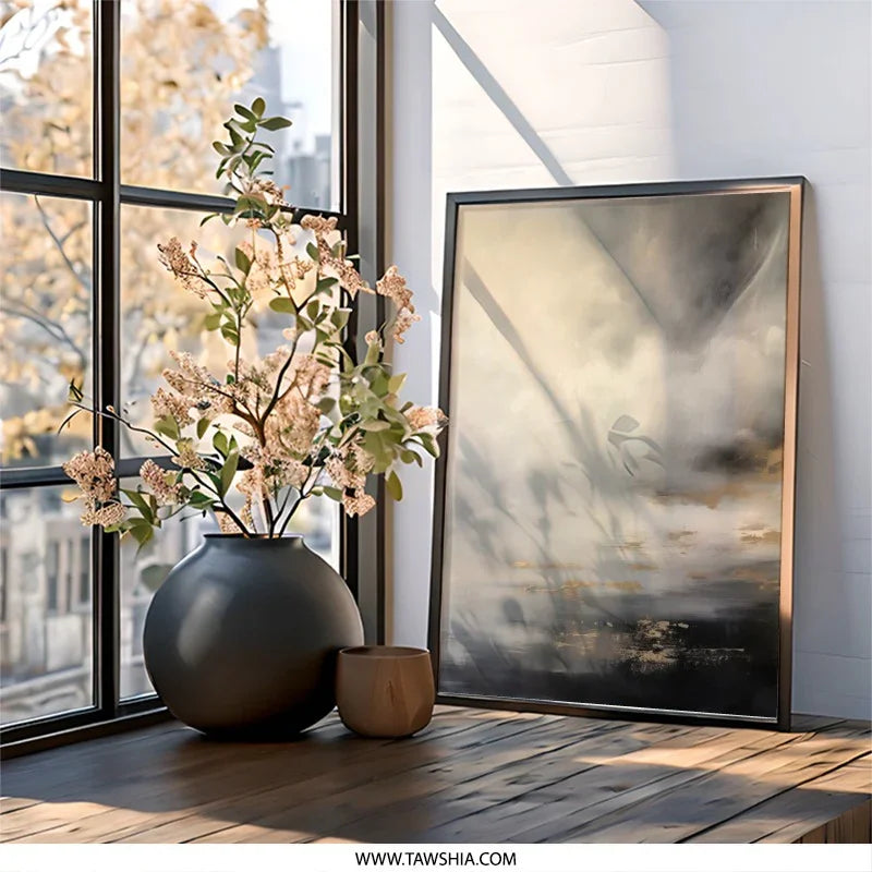 Abstract Landscape Wall Art, Neutral Tones Painting, Modern Home Decor, Contemporary Art Print, Textured Artwork, Minimalist Wall Decor - Tawshia