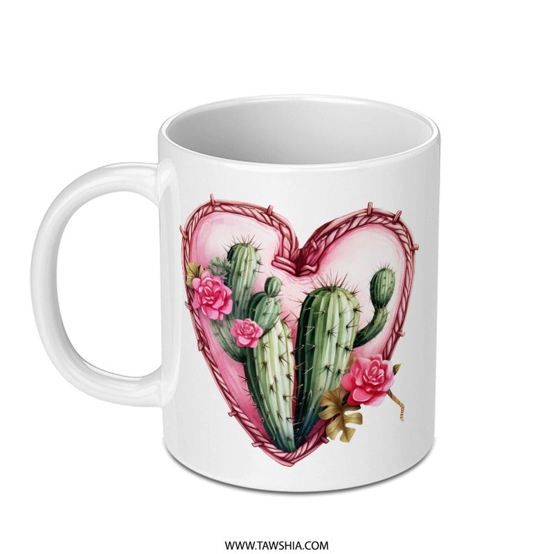 Cactus Heart Mug, Floral Mug, Succulent Mug, Desert Lover Gift, Plant Mom Gift, Botanical Mug, Garden Mug, Unique Mug, Coffee Mug, Tea Mug - Tawshia