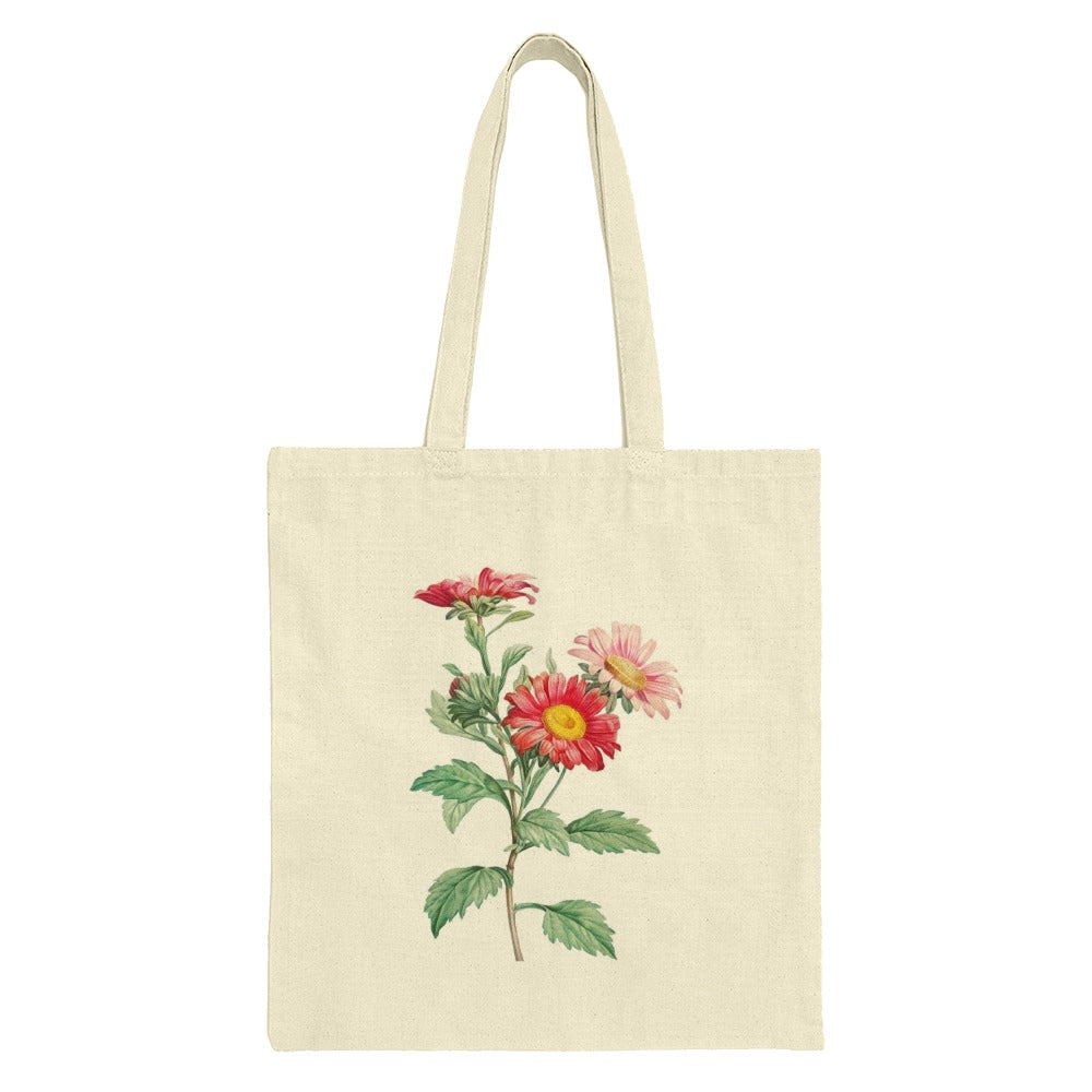 Floral Tote Bag, Aster Flower Design, Botanical Print Bag, Stylish Shopping Bag, Everyday Tote, Nature Lover Gift, Flower Girl Gift Idea - Tawshia