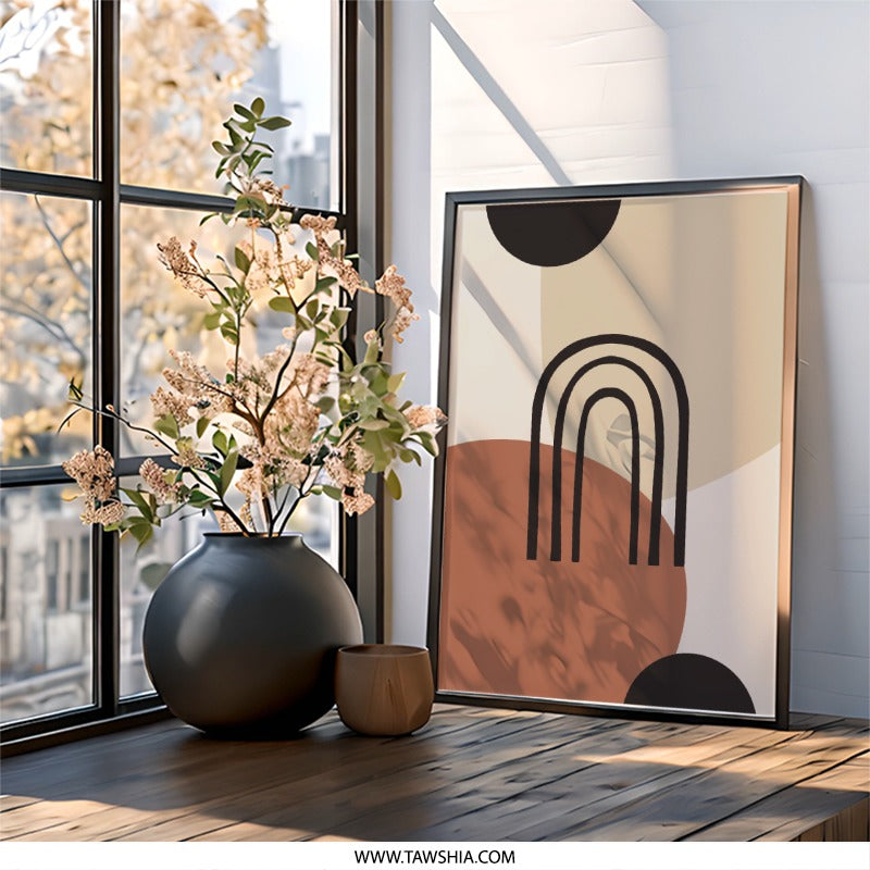 Abstract Rainbow Wall Art, Geometric Shapes Print, Modern Minimalist Decor, Beige and Brown Tones, Home and Office Art - Tawshia