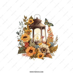 Sunflower Lantern Pillow, Butterfly Pillow, Autumn Decor Pillow, Floral Pillow, Fall Accent Pillow, Home Decor Pillow, Cozy Pillow - Tawshia