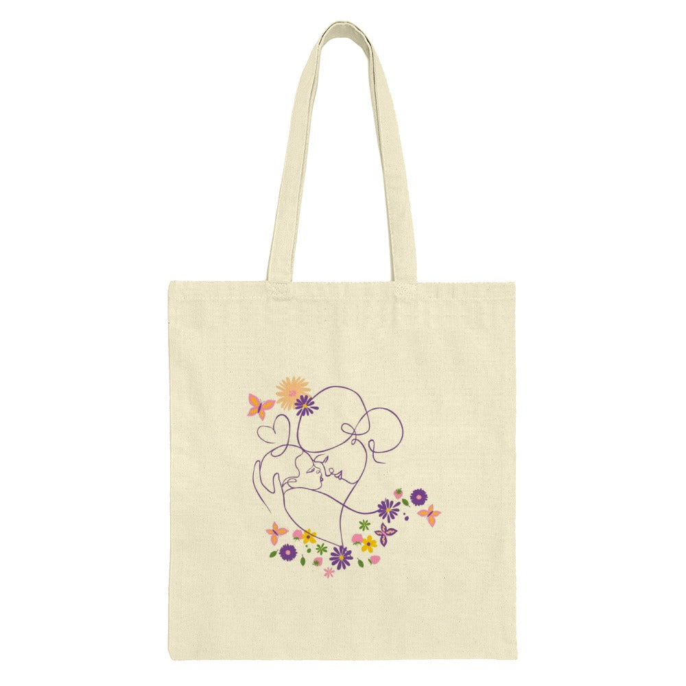 Mother and Child Tote Bag, Floral Butterfly Art, Minimalist Line Drawing, Elegant Everyday Tote, Gift for Mom, Stylish Shopping Bag - Tawshia