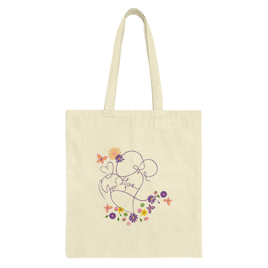 Mother and Child Tote Bag, Floral Butterfly Art, Minimalist Line Drawing, Elegant Everyday Tote, Gift for Mom, Stylish Shopping Bag - Tawshia