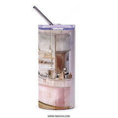 Cozy Cafe Tumbler, Watercolor Art Tumbler, Coffee Shop Tumbler, Unique Drinkware, Gift for Coffee Lovers, Artistic Tumbler - Tawshia