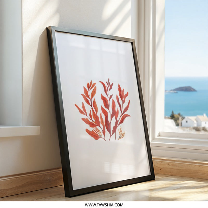Red Leaves Wall Art, Botanical Print, Home Decor, Modern Wall Decor, Plant Art, Minimalist Art, Nature Inspired Art, Foliage Art - Tawshia