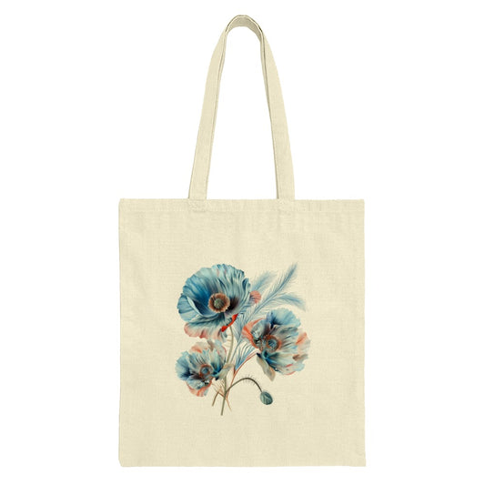 Blue Poppy Tote Bag, Floral Print Bag, Botanical Art, Flower Design, Unique Tote Bag, Everyday Bag, Gift Idea, Stylish Shopper Bag - Tawshia
