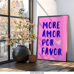 More Amor Por Favor Wall Art, Spanish Love Quote Print, Pink and Blue Wall Decor, Trendy Home Decor, Motivational Art, Cute Wall Art - Tawshia