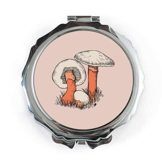 Mushroom Pocket Mirror, Fungi Art Compact Mirror, Cute Travel Makeup Mirror, Nature Lover Gift, Botanical Illustration Portable Mirror - Tawshia