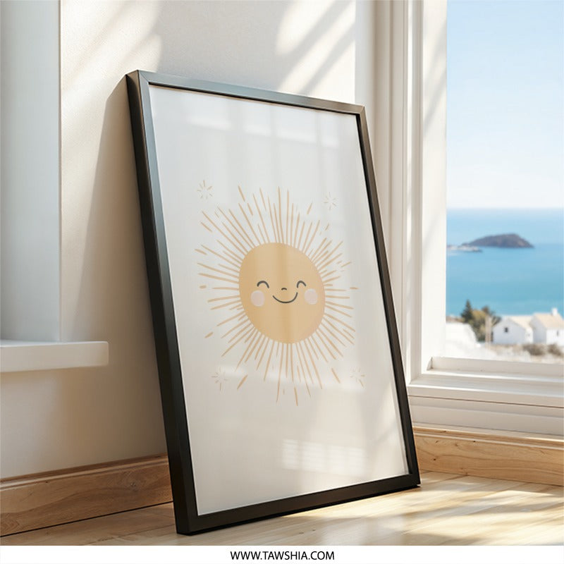 Smiling Sun Wall Art, Kids Room Decor, Sunshine Print, Nursery Art, Happy Sun Art, Playroom Art, Cute Sun Illustration - Tawshia