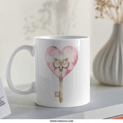 Heart Key Mug, Watercolor Mug, Love Gift Mug, Valentines Day Gift, Romantic Gift Mug, Anniversary Gift, Decorative Coffee Mug, Unique Gift - Tawshia