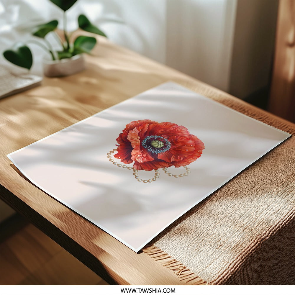 Red Poppy Flower Photographic Prints, Botanical Wall Art, Floral Home Decor, Pearl Jewelry Art Prints, Nature Inspired Gift, Fine Art Print - Tawshia