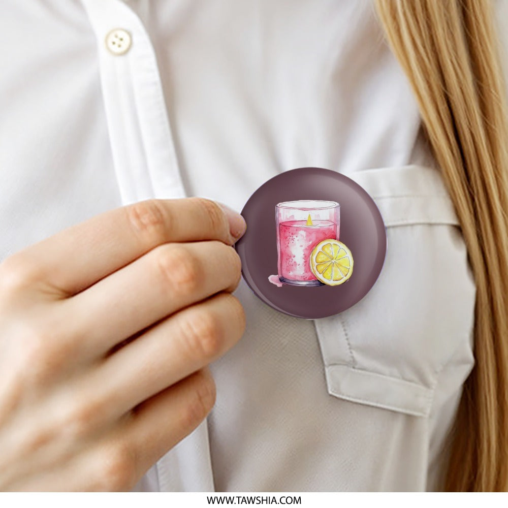 Pink Candle Pinback Button, Lemon Slice Badge, Watercolor Art Pin, Scented Candle Pin, Foodie Gift, Cute Button Pins, Party Favor - Tawshia