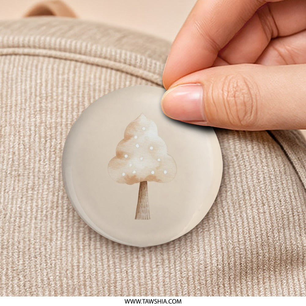 Watercolor Tree Pinback Button, Beige Tree Badge, Cute Tree Pin, Earth Tone, Minimalist Design Button, Unique Tree Art Pinback Button - Tawshia
