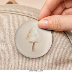 Watercolor Tree Pinback Button, Beige Tree Badge, Cute Tree Pin, Earth Tone, Minimalist Design Button, Unique Tree Art Pinback Button - Tawshia