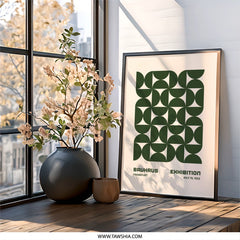 Bauhaus Exhibition Wall Art, Geometric Print, Abstract Art Poster, Mid Century Modern Decor, Green and Beige Wall Decor - Tawshia