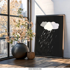 Rainy Day Wall Art, Cloud Rain Poster, Minimalist Print, Weather Art Decor, Modern Wall Hanging, Black and White Artwork, Home Decor Gift - Tawshia
