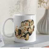 Vintage Car Mug, Classic Auto, Antique Vehicle, Flower Power, Retro Automotive, Art Deco, Gift for Car Lovers, Coffee Mug, Tea Mug - Tawshia