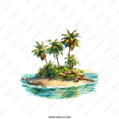 Tropical Island Tote Bag, Palm Trees, Beach Scene, Summer Vacation, Beach Lover, Gift Idea, Carryall, Everyday Bag - Tawshia