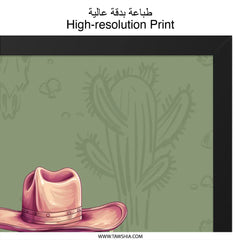 Cactus Framed Wall Art, Floral Desert Decor, Western Home Decor, Pink Flowers Art, Cowboy Hat Art, Southwestern Art Print - Tawshia