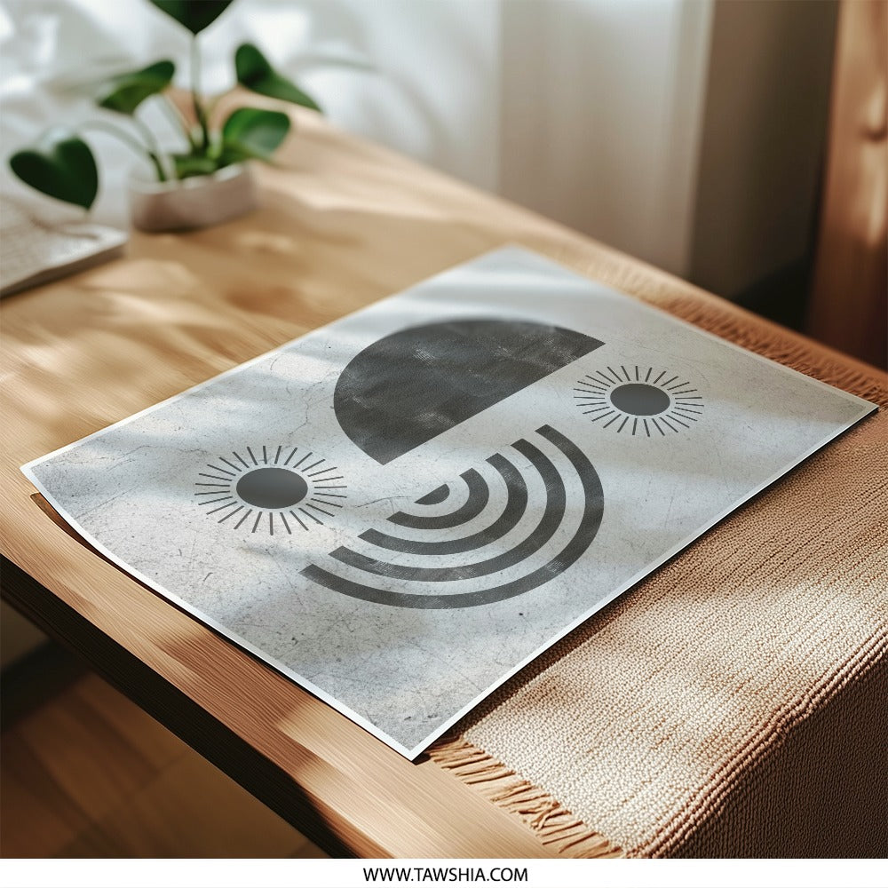 Abstract Sun Photographic Print, Modern Geometric Art, Minimalist Wall Decor, Circle and Rays Print, Scandinavian Style Art, Wall Art Print - Tawshia