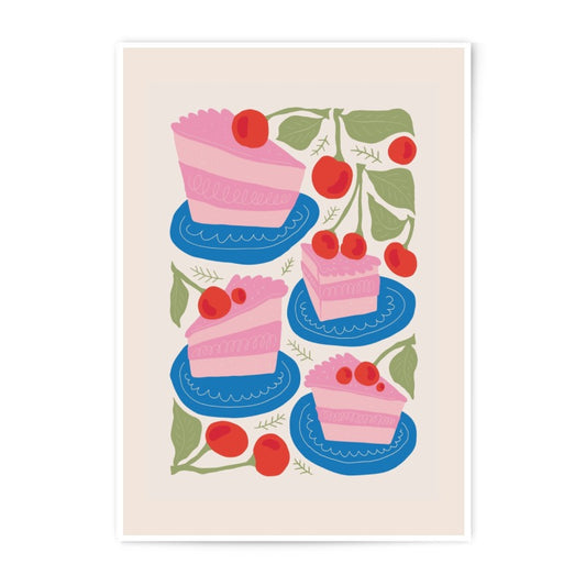 Cherry Cake Photographic Print, Food Art Print, Dessert Illustration, Modern Kitchen Decor, Sweet Treat Wall Art - Tawshia