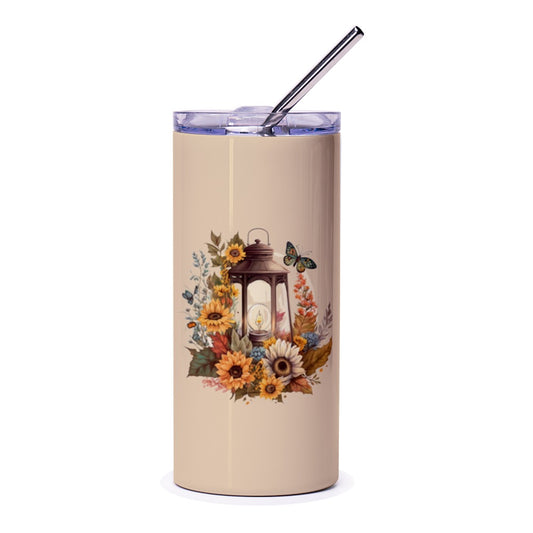 Floral Lantern Tumbler, Autumn Tumbler, Sunflower Tumbler, Butterfly Tumbler, Fall Lantern Tumbler, Tumbler With Straw, Pretty Tumbler - Tawshia