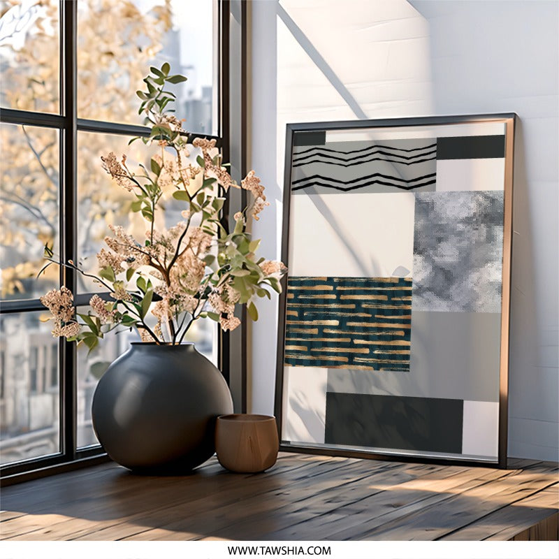 Modern Geometric Wall Art, Abstract Shapes Print, Contemporary Home Decor, Unique Art Design, Living Room Art, Office Wall Decor - Tawshia