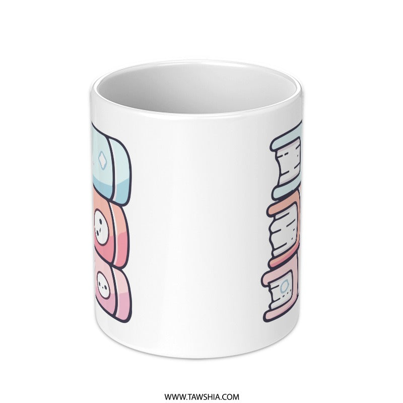 Cute Books Mug, Stacked Books Mug, Reader Gift Mug, Book Lover Mug, Kawaii Books Mug, Pastel Book Mug, Coffee Mug for Bookworms - Tawshia