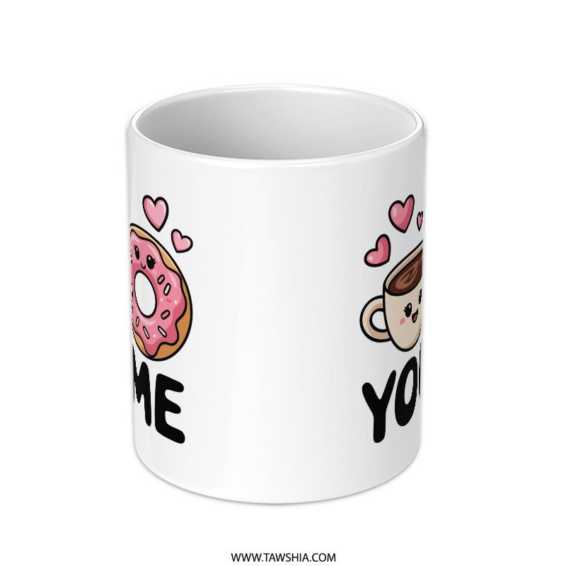 You and Me Coffee Mug, Kawaii Mug, Cute Coffee Mug, Donut Mug, Gift for Her, Foodie Mug, Best Friend Gift, Unique Mug Design - Tawshia