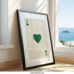 Ace of Hearts Wall Art, Green Playing Card Print, Minimalist Casino Decor, Card Game Lover Gift, Stylish Home Decoration, Card Player Art - Tawshia