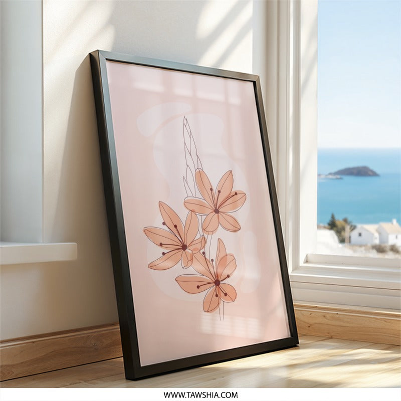 Floral Wall Art Print, Peach Flower Poster, Modern Botanical Wall Decor, Minimalist Home Art, Spring Flower Illustration, Housewarming Gift - Tawshia