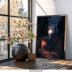 Pixel Art Wall Decor, Gothic Town Print, Dark Fantasy Art, Moonlight Scene, Atmospheric Wall Art, Gothic Decor, Video Game Inspired - Tawshia