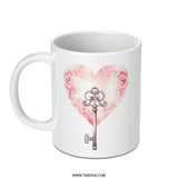 Heart and Key Mug, Romantic Gift Idea, Valentine's Day Mug, Unique Coffee Mug, Special Occasion Present, Elegant Design Cup - Tawshia
