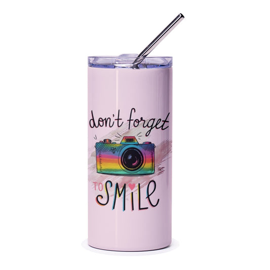 Smile Camera Tumbler, Motivational Quote Tumbler, Photographer Gift, Rainbow Camera Gift, Drinkware for Women, Stainless Steel Tumbler - Tawshia