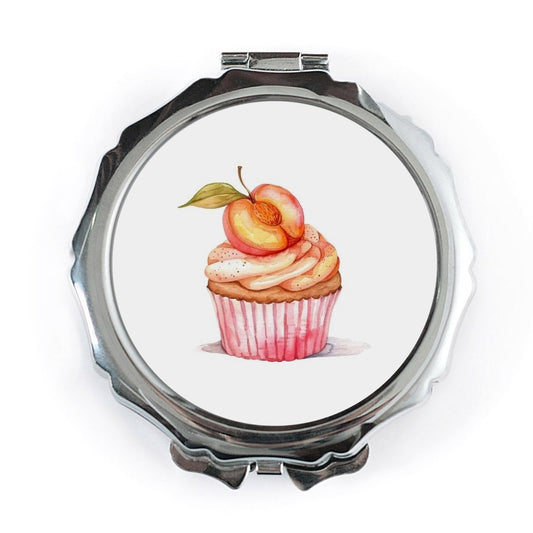Peach Cupcake Pocket Mirror, Makeup Mirror, Purse Mirror, Compact Mirror, Foodie Gift, Gift For Baker, Sweet Treat, Cute Mirror - Tawshia