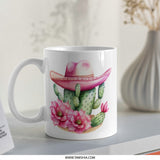 Cactus Flower Mug, Western Mug, Pink Cowboy Hat Mug, Succulent Mug, Floral Coffee Mug, Desert Mug, Cowgirl Gift, Southwestern Gift - Tawshia