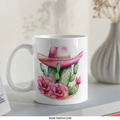 Cactus Flower Mug, Western Mug, Pink Cowboy Hat Mug, Succulent Mug, Floral Coffee Mug, Desert Mug, Cowgirl Gift, Southwestern Gift - Tawshia