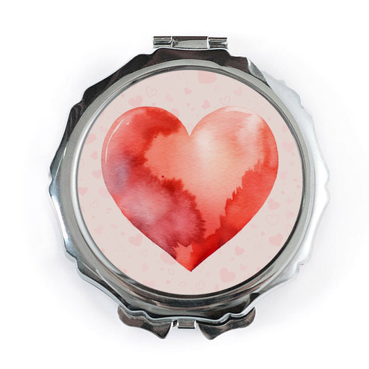 Watercolor Heart Mirror, Romantic Mirror, Valentines Day Gift, Makeup Mirror, Travel Mirror, Pocket Mirror, Cute Mirror - Tawshia