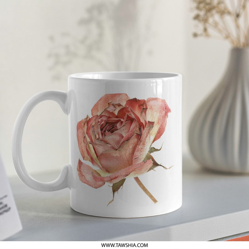 Rose Mug, Floral Coffee Mug, Botanical Tea Cup, Gift For Her, Unique Mug, Flower Lover Gift, Delicate Rose, Pretty Pink Mug, Garden Mug - Tawshia