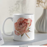 Rose Mug, Floral Coffee Mug, Botanical Tea Cup, Gift For Her, Unique Mug, Flower Lover Gift, Delicate Rose, Pretty Pink Mug, Garden Mug - Tawshia