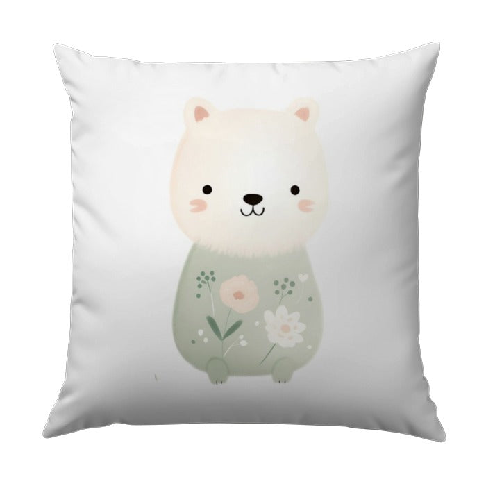 Cute Bear Pillow, Floral Design Pillow, Nursery Decor Pillow, Kids Room Pillow, Decorative Pillow, Gift Idea - Tawshia