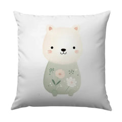Cute Bear Pillow, Floral Design Pillow, Nursery Decor Pillow, Kids Room Pillow, Decorative Pillow, Gift Idea - Tawshia