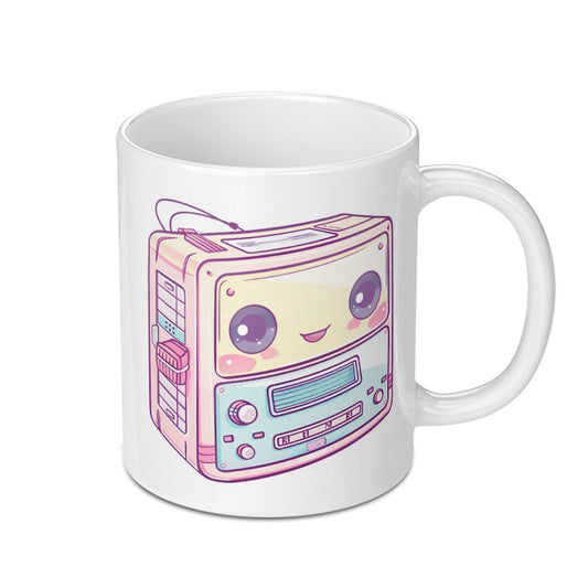 Kawaii Cassette Player Mug, Cute Retro 80s Mug, Pastel Aesthetic Mug, Unique Coffee Mug, Gift for Music Lover, Trendy Mug (138) - Tawshia