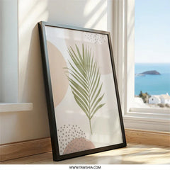 Boho Palm Leaf Wall Art, Abstract Botanical Print, Minimalist Tropical Decor, Neutral Tone Art, Housewarming Gift, Modern Home Art - Tawshia