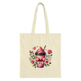 Pink Coffee Tote Bag, Floral Tote Bag, Coffee Lover Gift, Heart Tote Bag, Cute Tote Bag, Valentine's Day Gift, Everyday Tote Bag - Tawshia