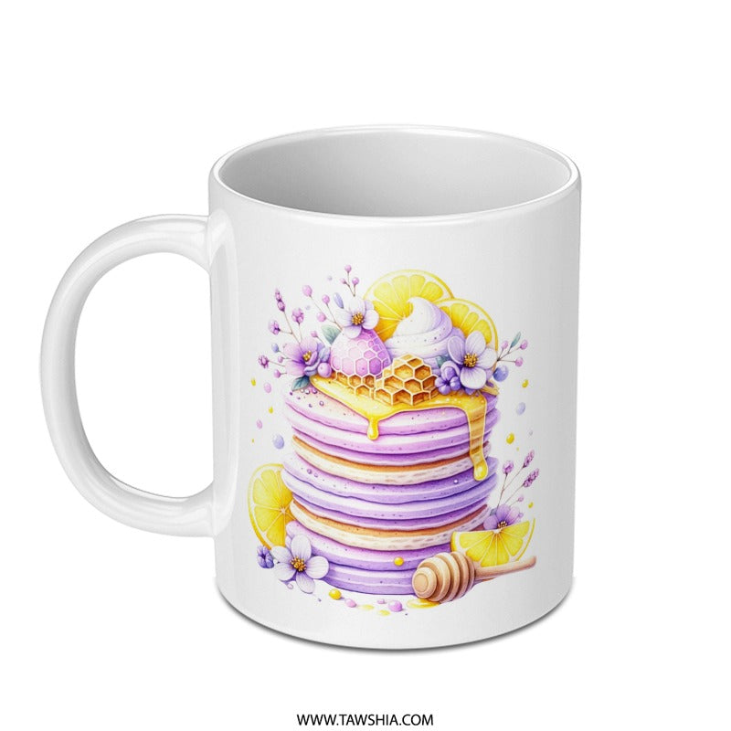 Pancake and Honeycomb Mug, Floral Dessert Mug, Foodie Gift Mug, Lemon Flower Mug, Watercolor Mug, Coffee Mug, Tea Mug, Gift for Baker - Tawshia